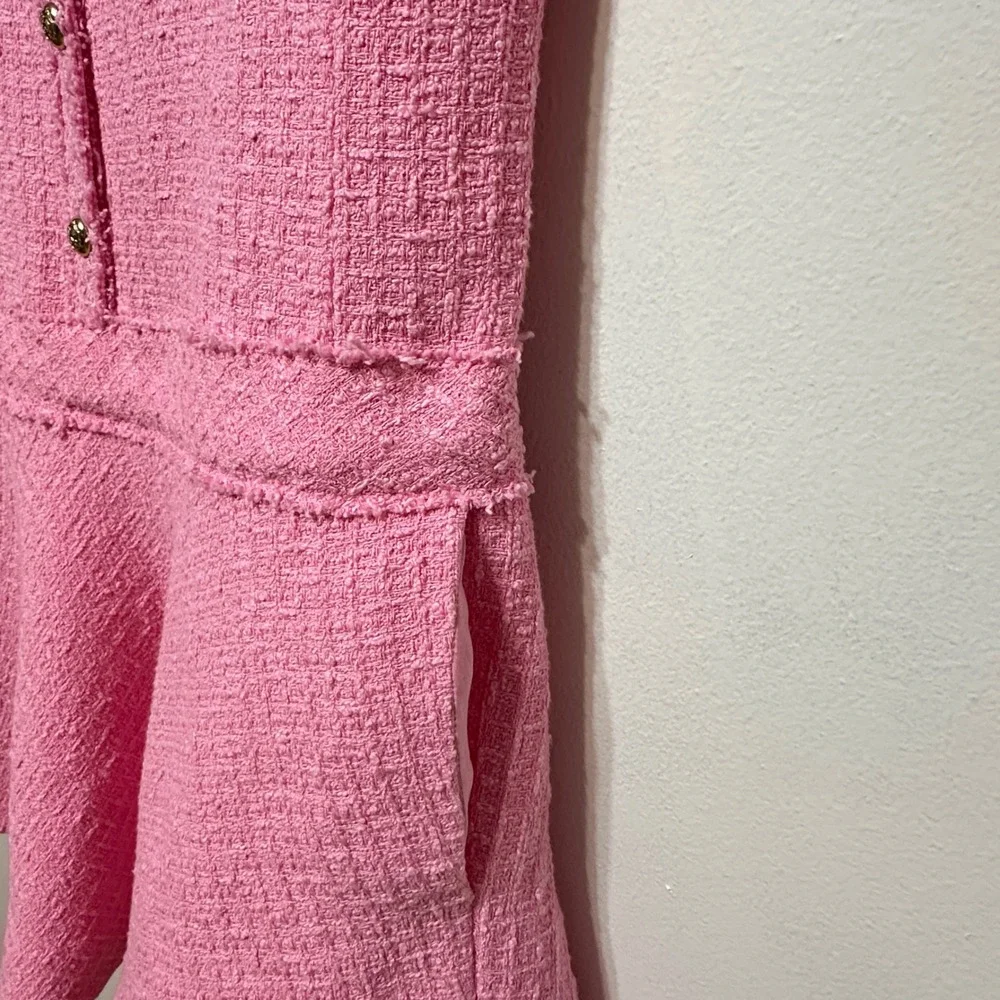 Zara Tweed Mini Dress Womens Small Pink Short Sleeve Blogger Fave Preppy *Flaw - Picture 13 of 15